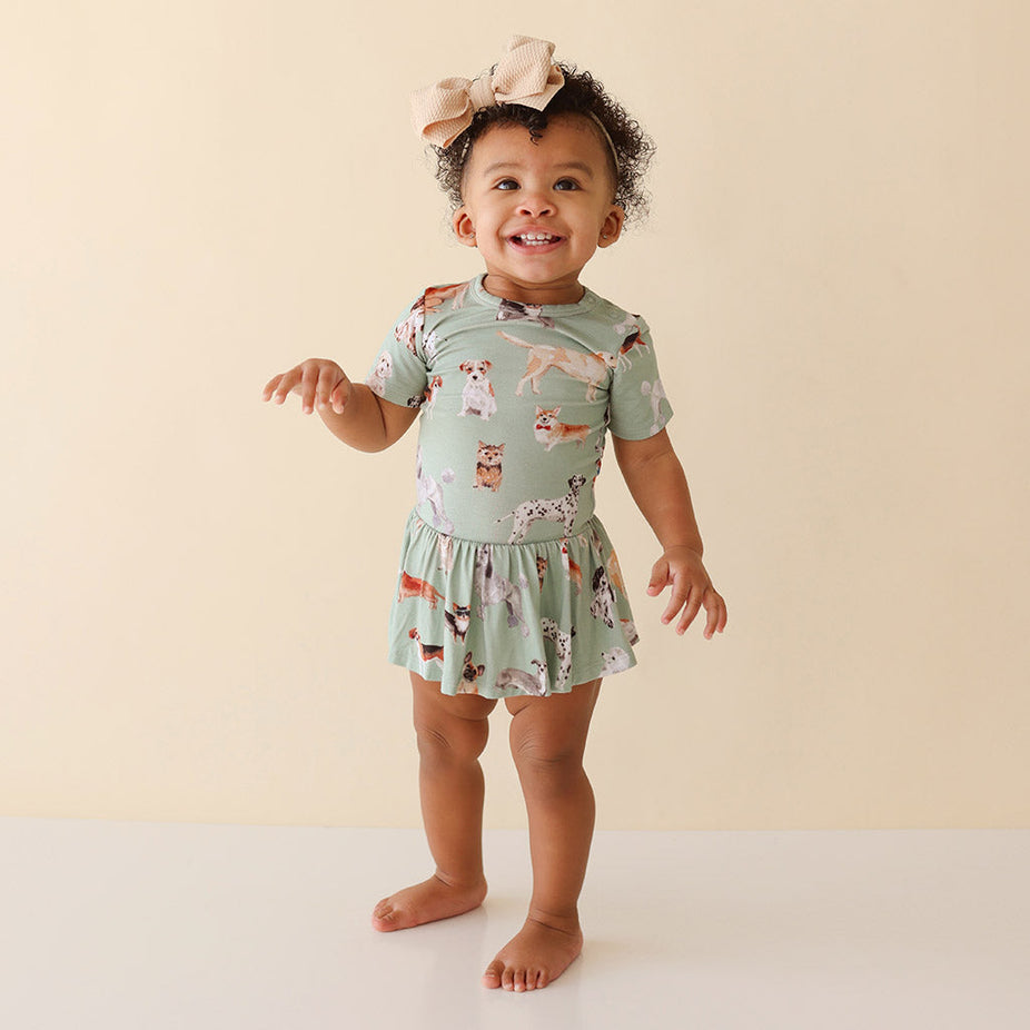 Posh Puppies Short Sleeve Twirl Skirt Bodysuit Dress