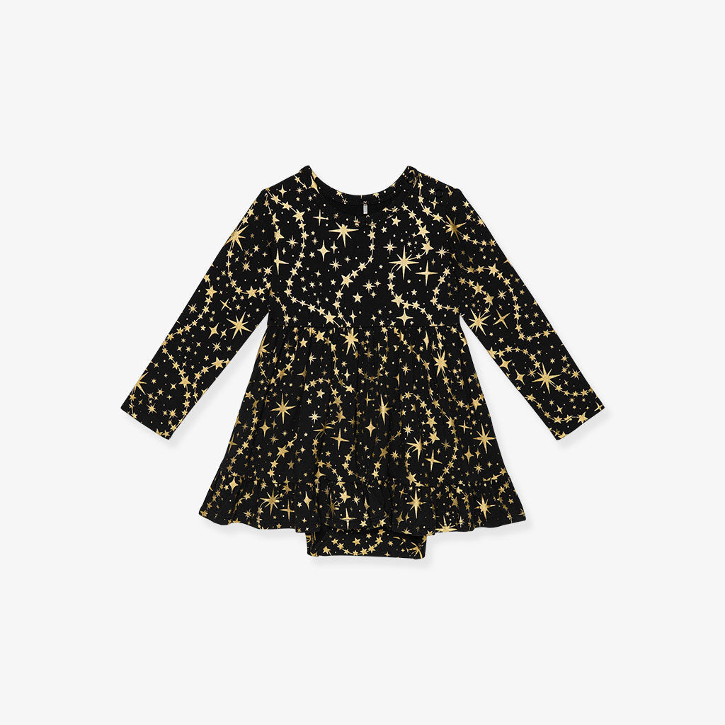 Black & Gold Calypso Ruffled Bodysuit Dress
