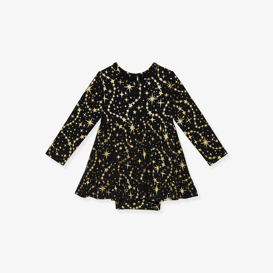 Black & Gold Calypso Ruffled Bodysuit Dress
