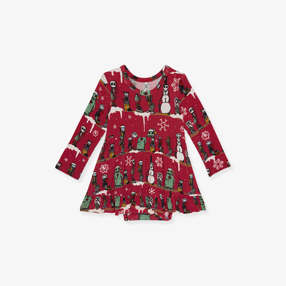 Disney The Nightmare Before Christmas Folly and Fright Long Sleeve Ruffled Bodysuit Dress