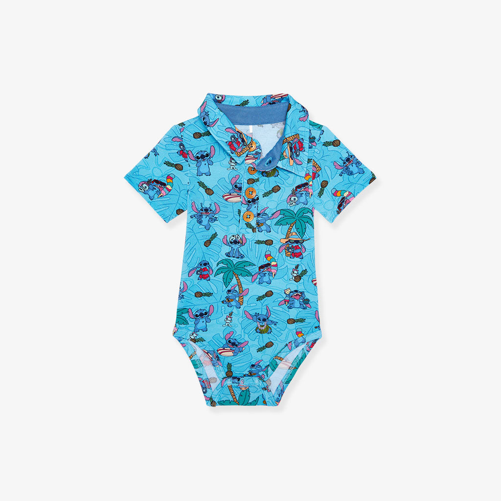 Disney Tropical Stitch Short Sleeve Collared Henley Bodysuit