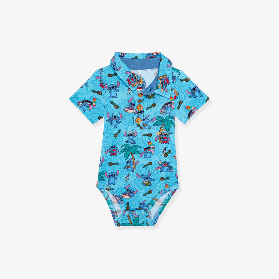 Disney Tropical Stitch Short Sleeve Collared Henley Bodysuit