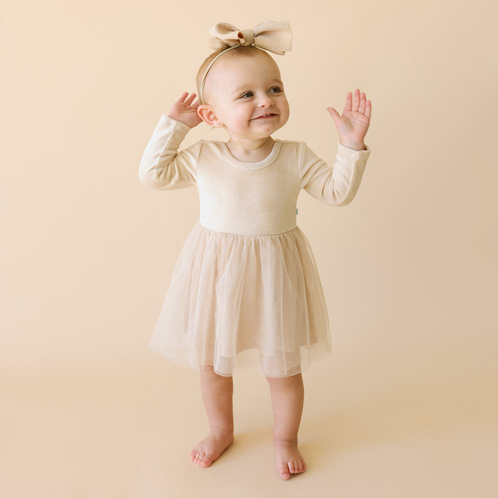 Bisque Velour Tulle Bodysuit Dress