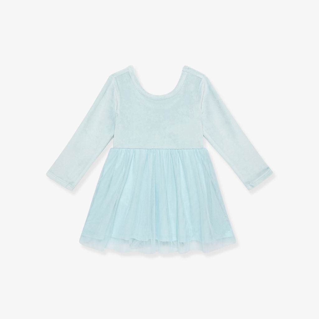Starry Blue Velour Tulle Bodysuit Dress