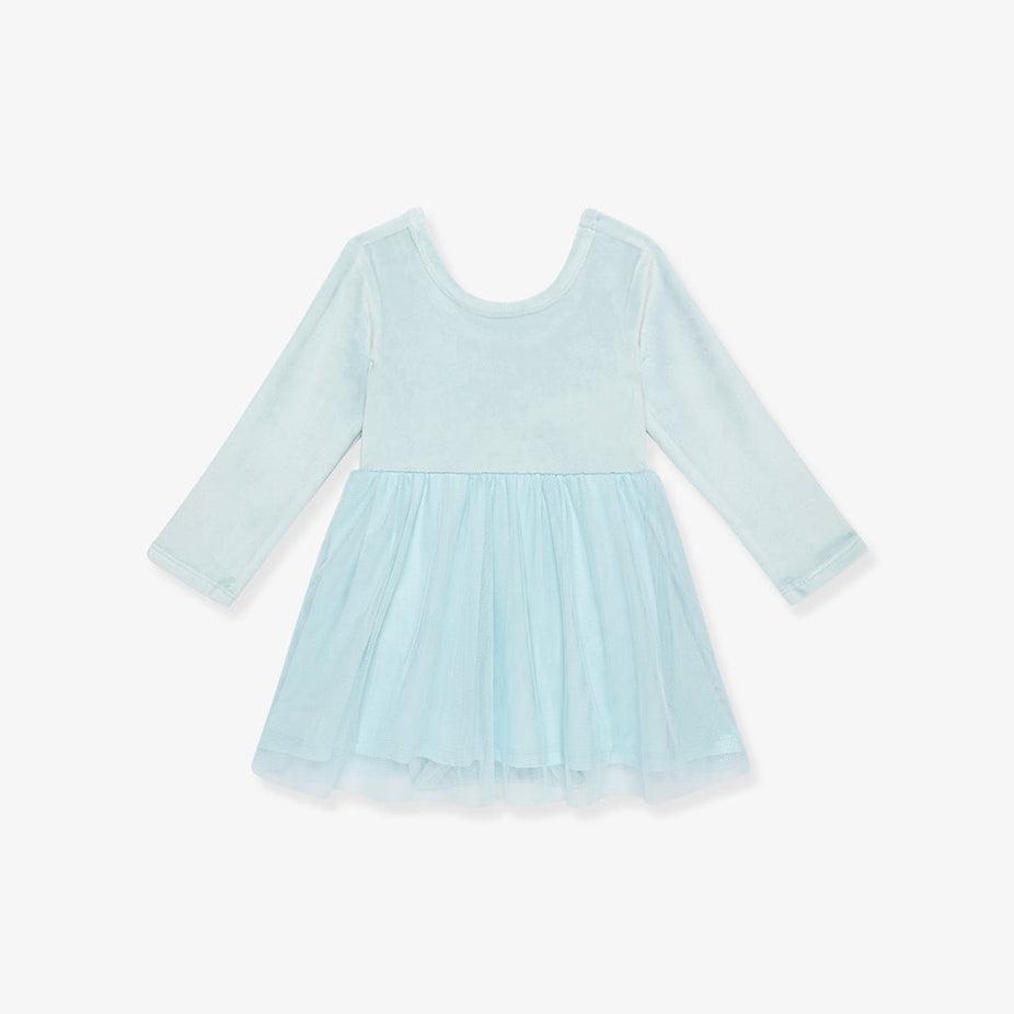 Starry Blue Velour Tulle Bodysuit Dress