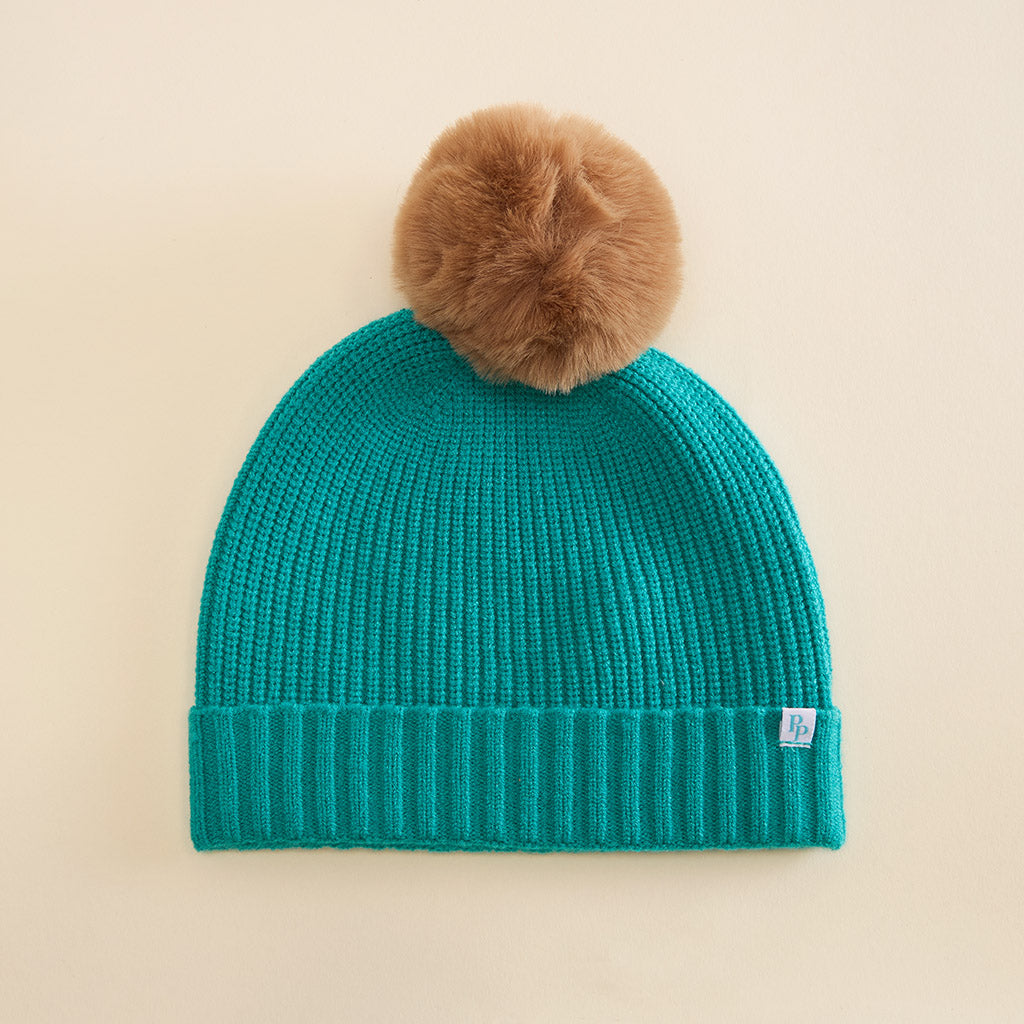 Signature Teal Pom Pom Beanie - Big Kid