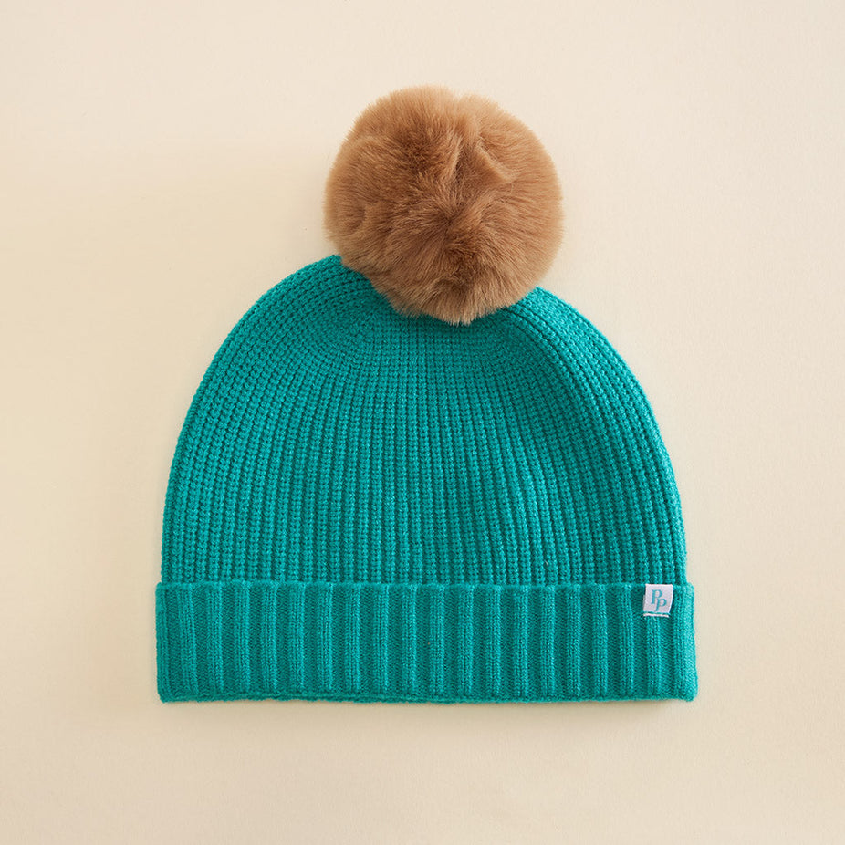 Signature Teal Pom Pom Beanie - Big Kid