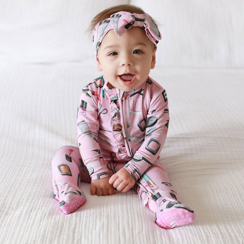 Posh Beauty Salon Footie Ruffled Zippered One Piece