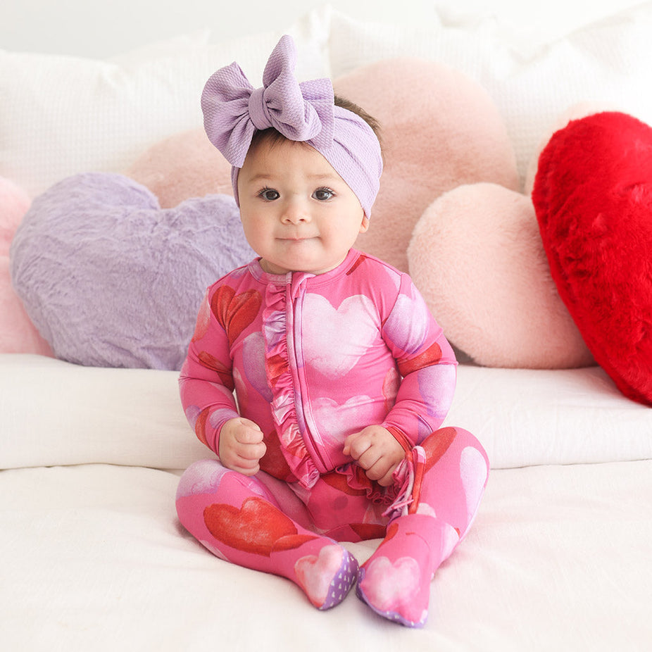 Posh Valentine Footie Ruffled Zippered One Piece