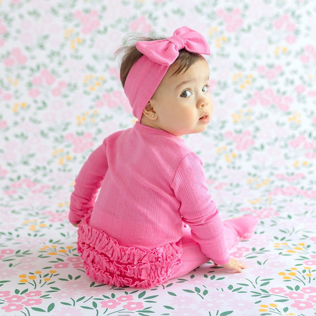 Cruisin' Pink Pointelle Footie Ruffled Zippered One Piece