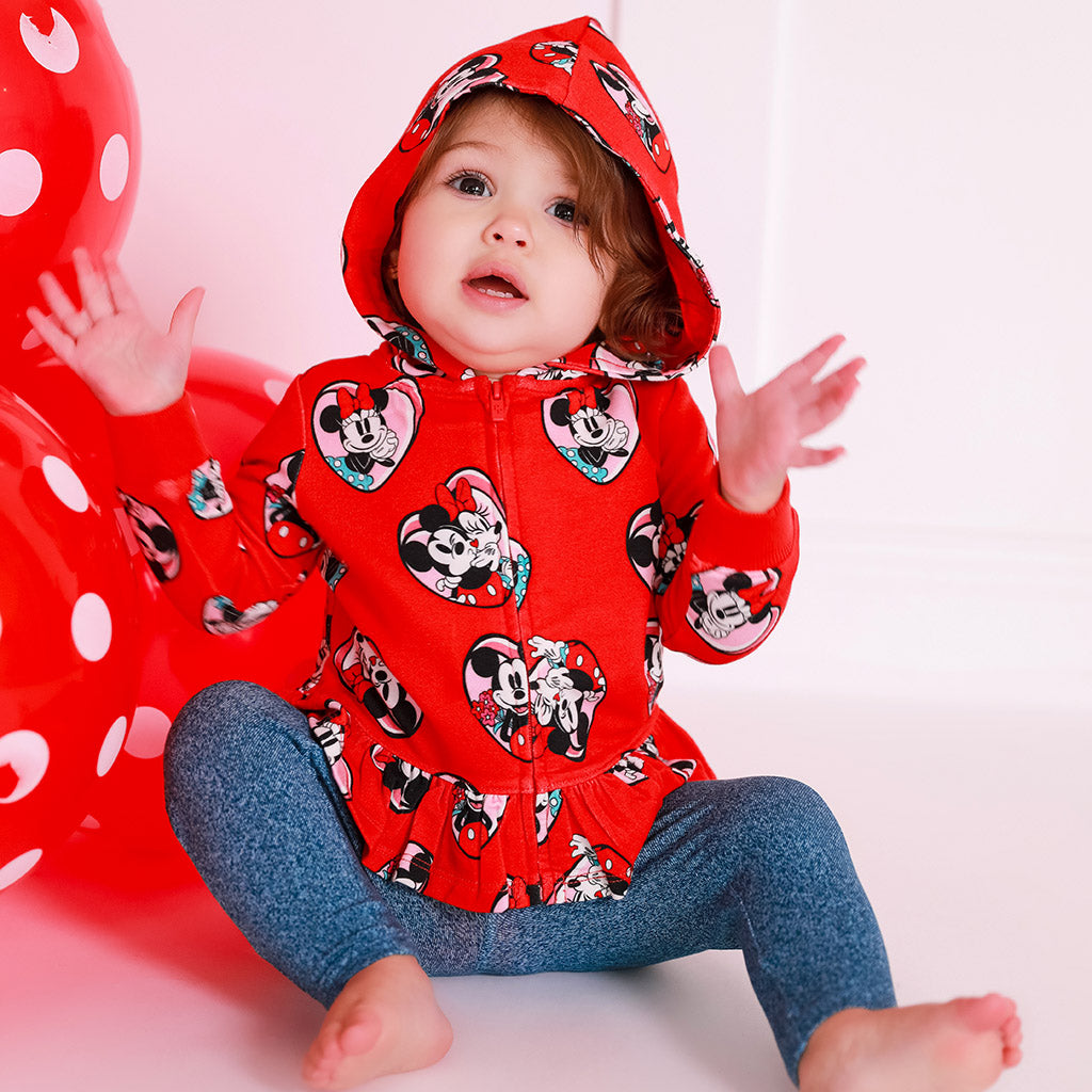 Be My Valentine French Terry Long Sleeve Ruffled Zippered Hoodie