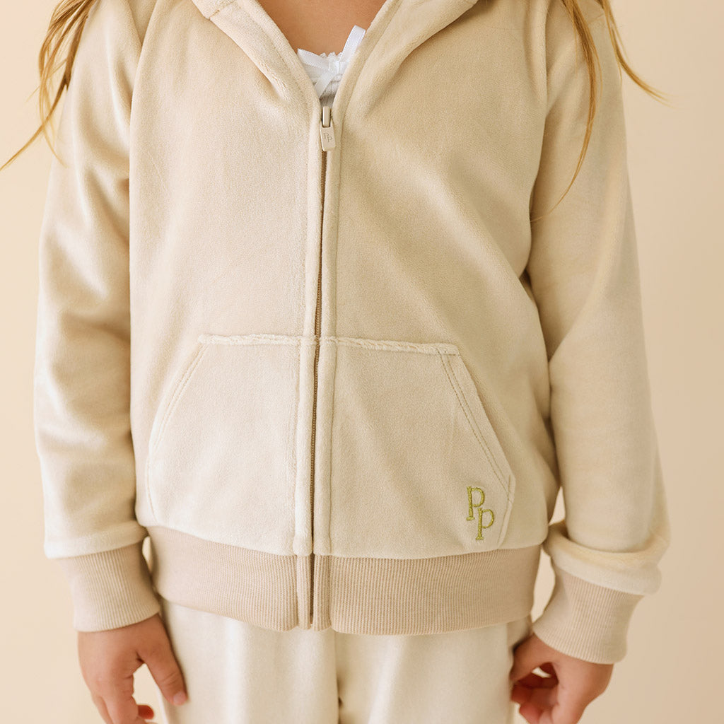 Bisque Velour Zip Hoodie