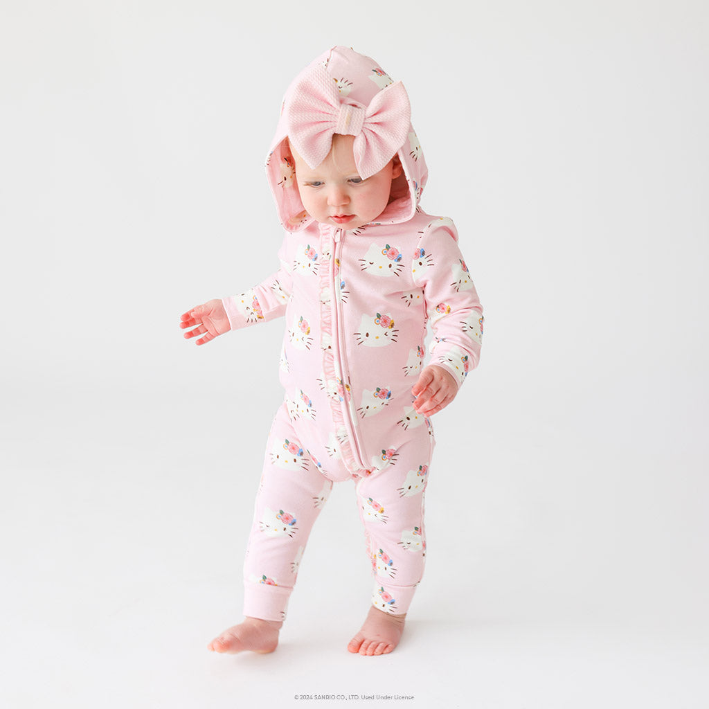 Pastel Pink Hello Kitty® French Terry Hooded Ruffle Romper