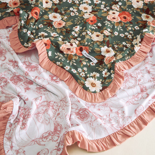 Kylee & Toile de Pumpkin Ruffled Luxette Patoo® Blanket