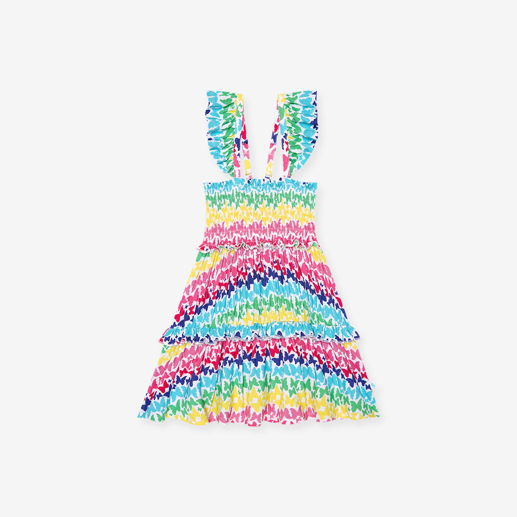 Rainbow Butterfly Smocked Babydoll Dress