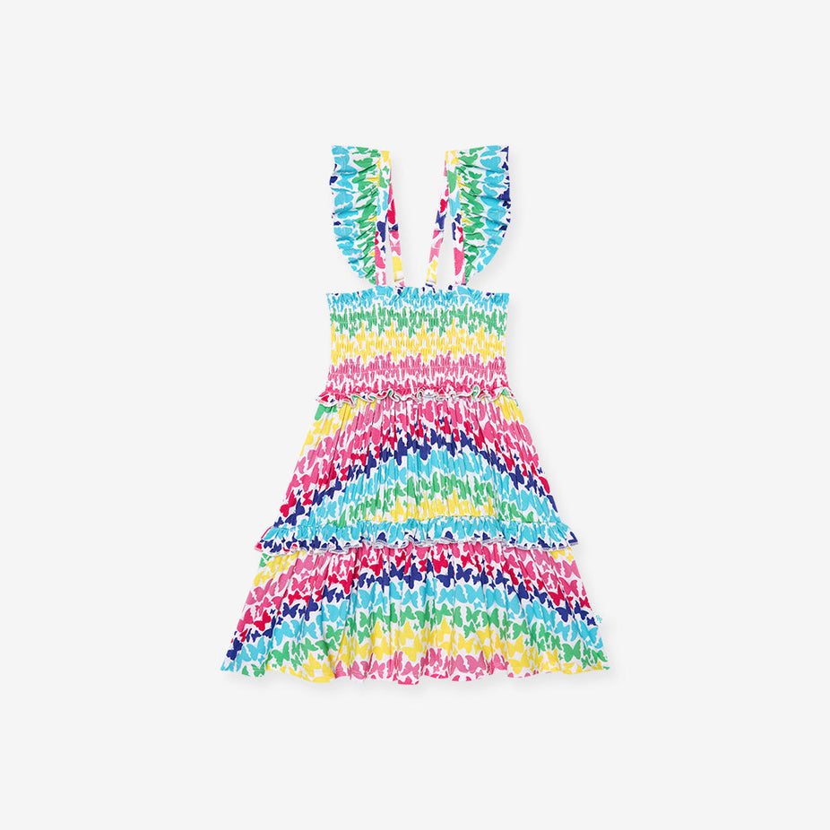 Rainbow Butterfly Smocked Babydoll Dress