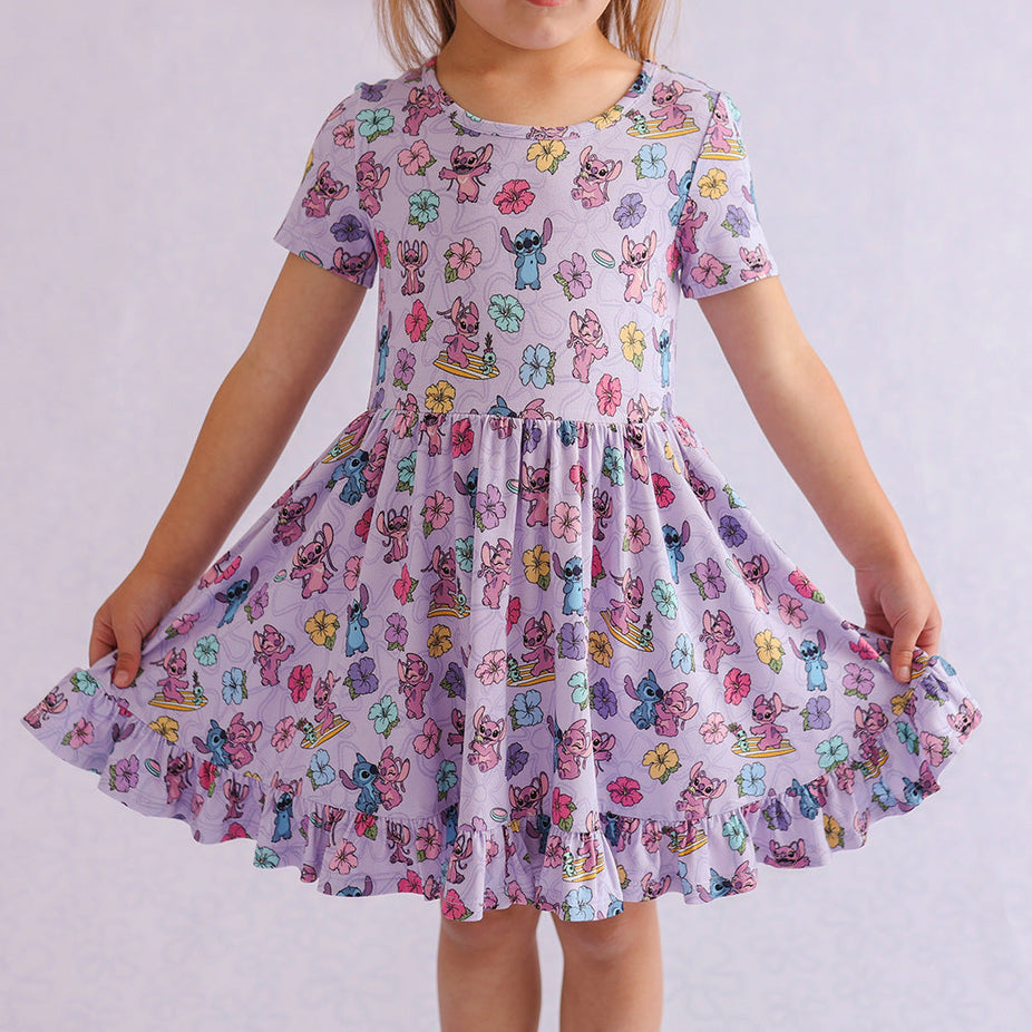 Disney Tropical Angel Short Sleeve Ruffled Twirl Dress
