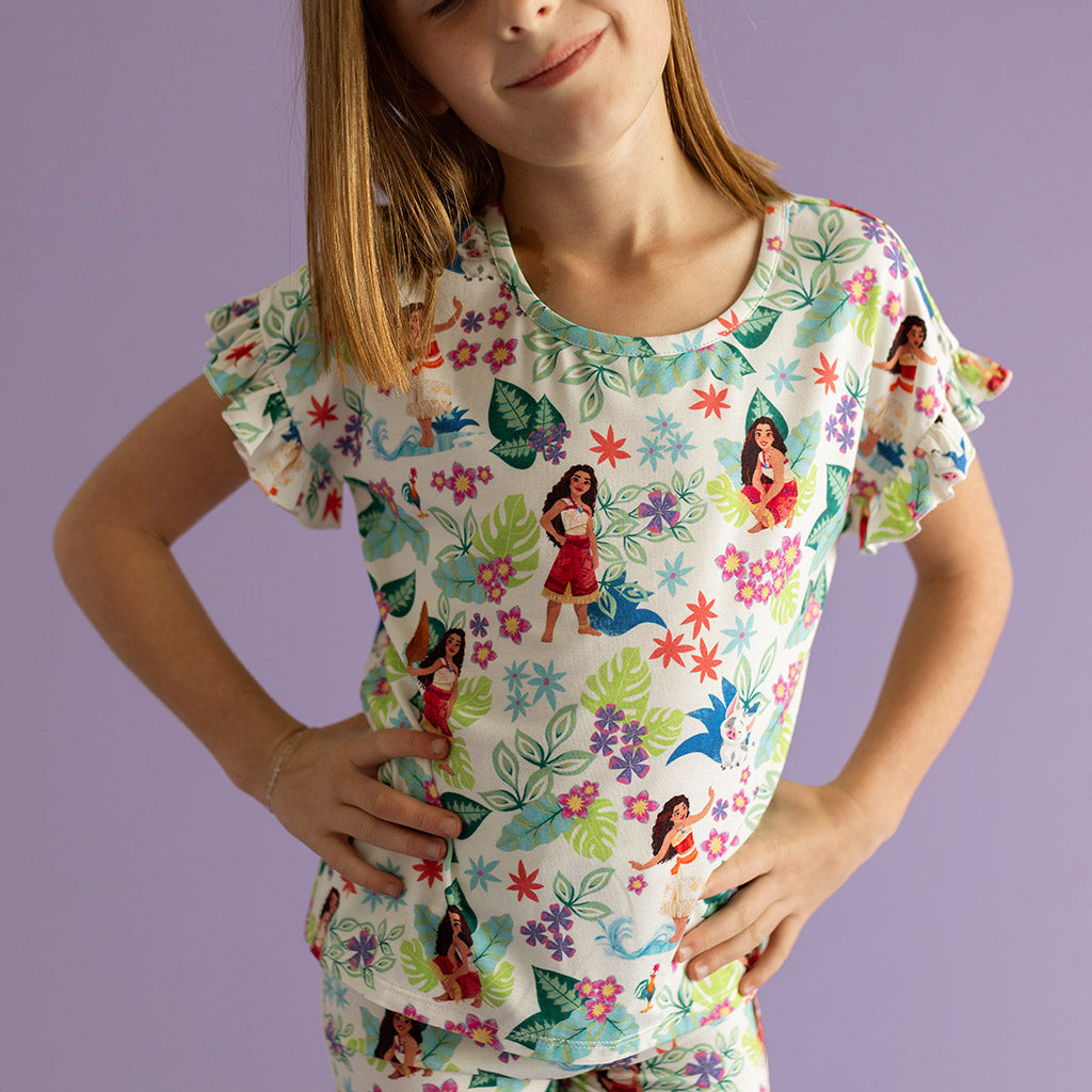 Disney Moana Floral Ruffled Boxy Tee