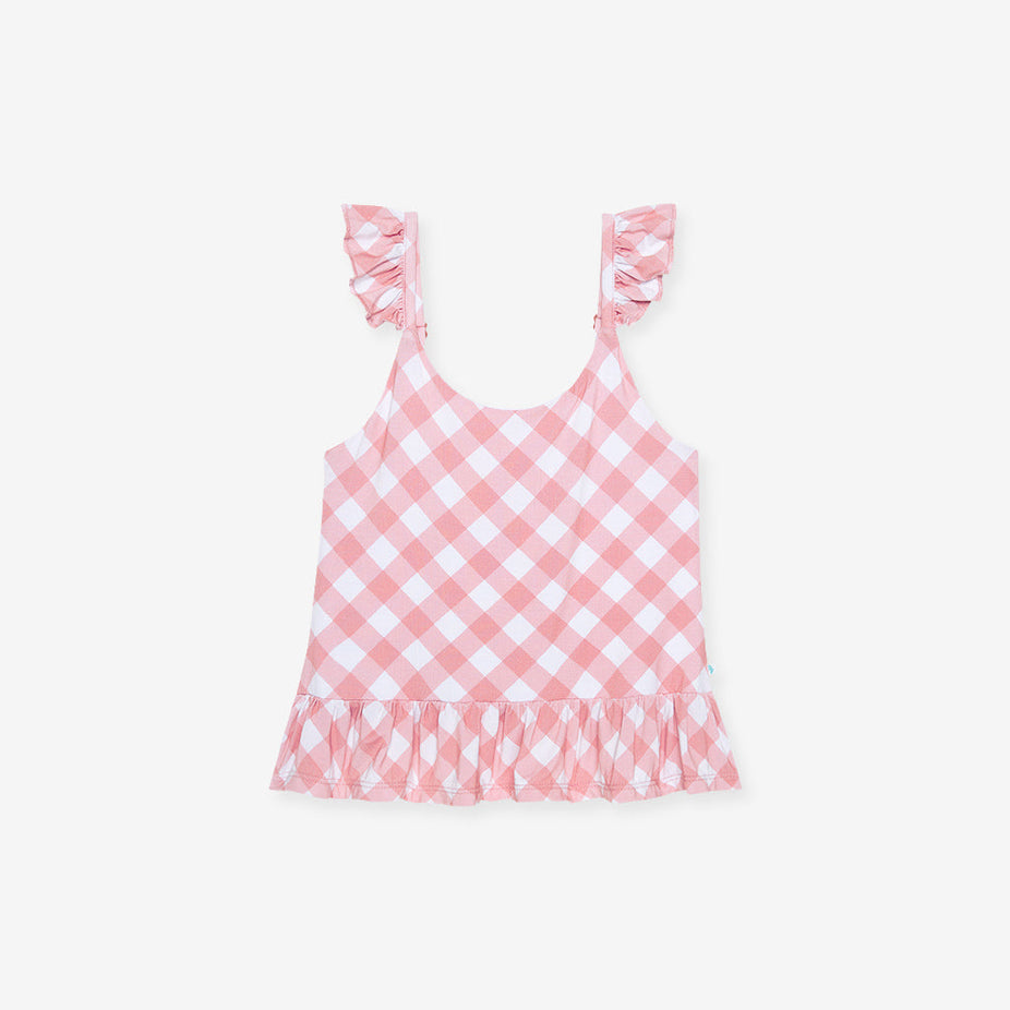 Dusty Rose Gingham Ruffled Tank