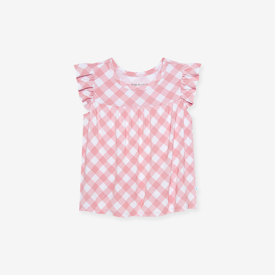 Dusty Rose Gingham Babydoll Top