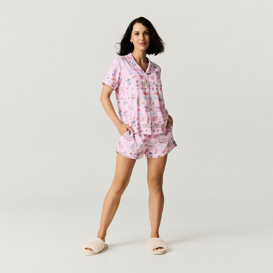 Posh Paris Women's Twill Pajama Short Set