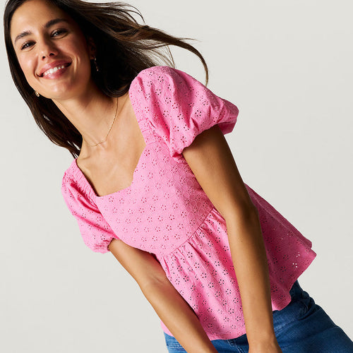 Aurora Pink Women's Eyelet Babydoll Top