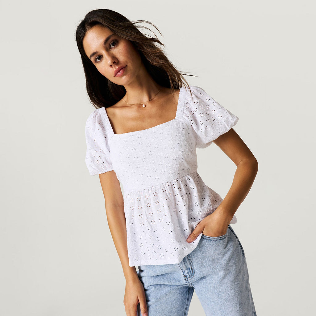 Optical White Women's Eyelet Babydoll Top