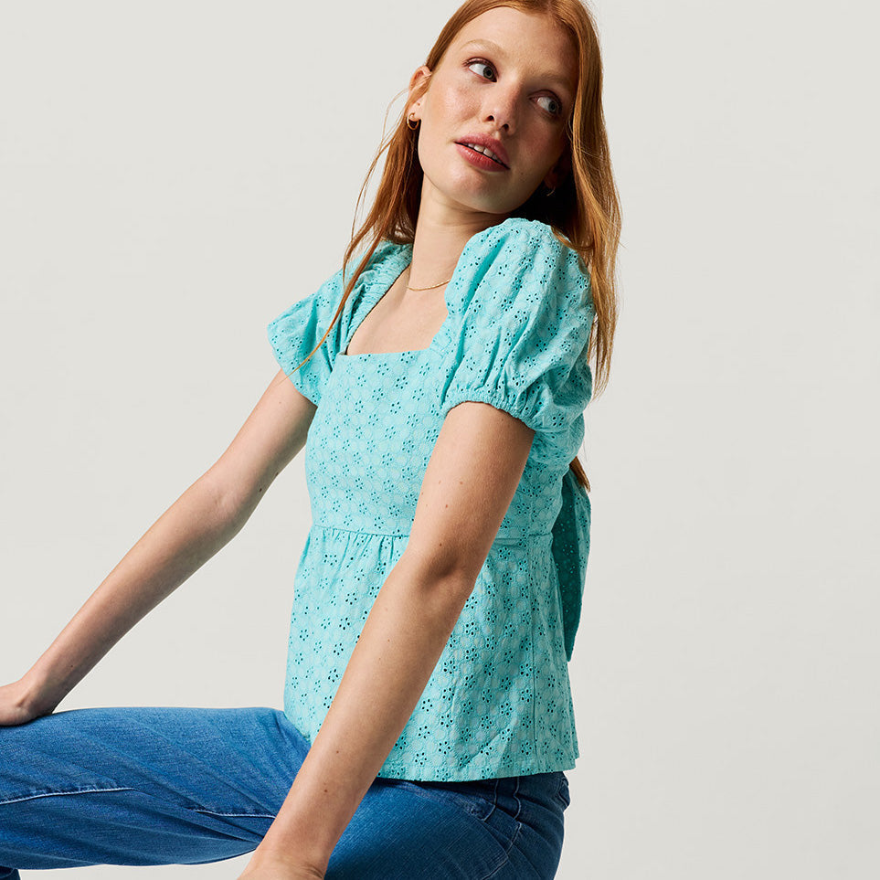 Tibetan Stone Women's Eyelet Babydoll Top