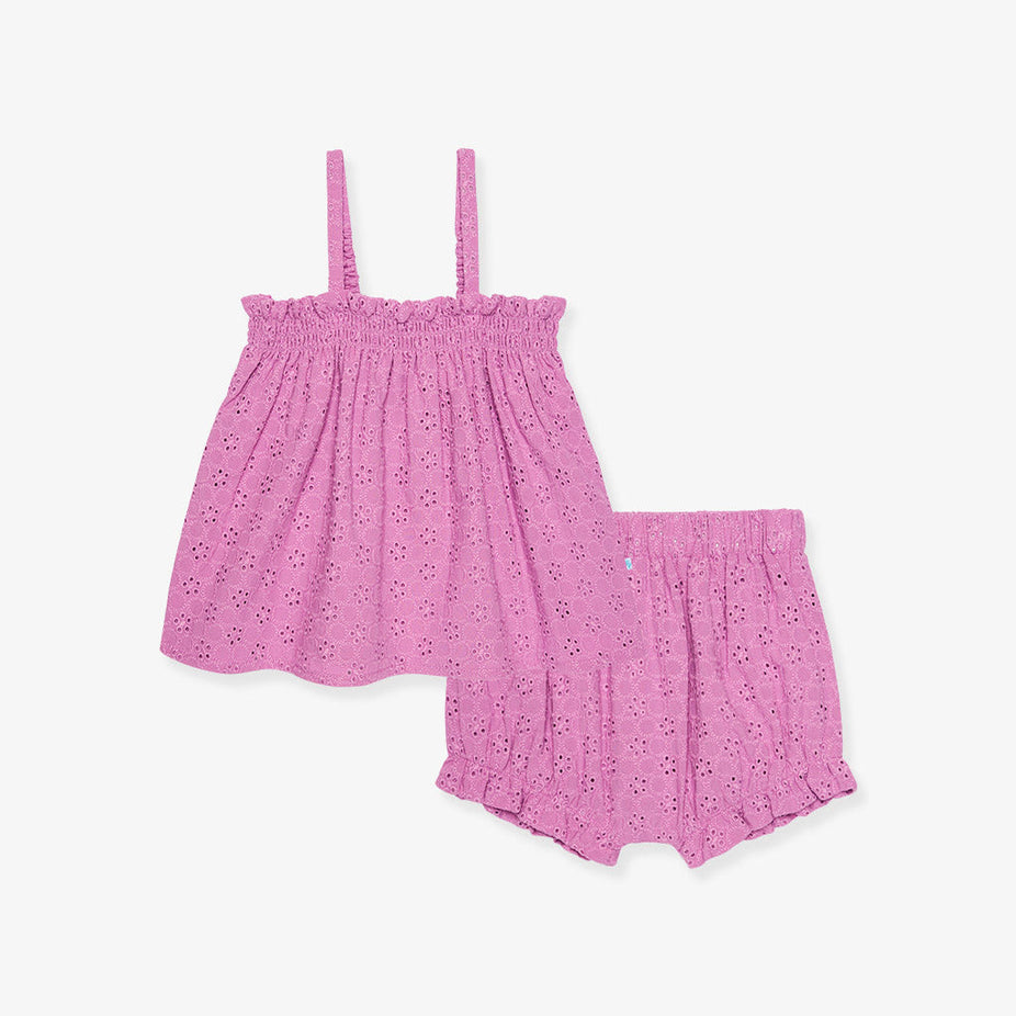 Violet Purple Eyelet Smocked Tank Bummie Set