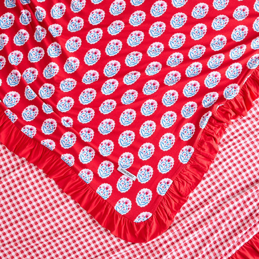 Cece & Watercolor Gingham Ruffled Luxe Patoo® Blanket