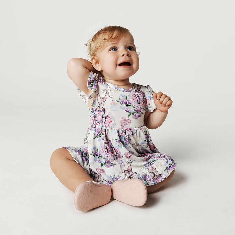 Posh Frenchie Tie Back Ruffled Bodysuit Dress