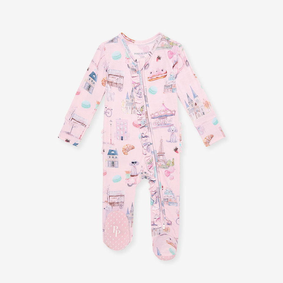 Posh Paris Footie Ruffled Zippered One Piece