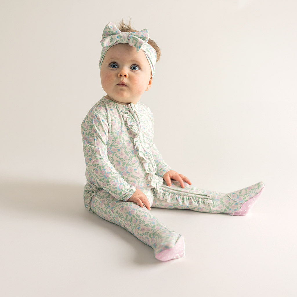 Prairie Floral Footie Ruffled Zippered One Piece