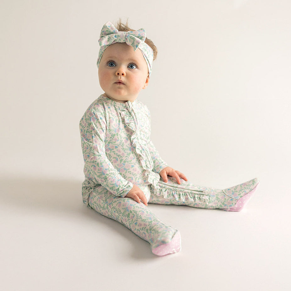 Prairie Floral Footie Ruffled Zippered One Piece