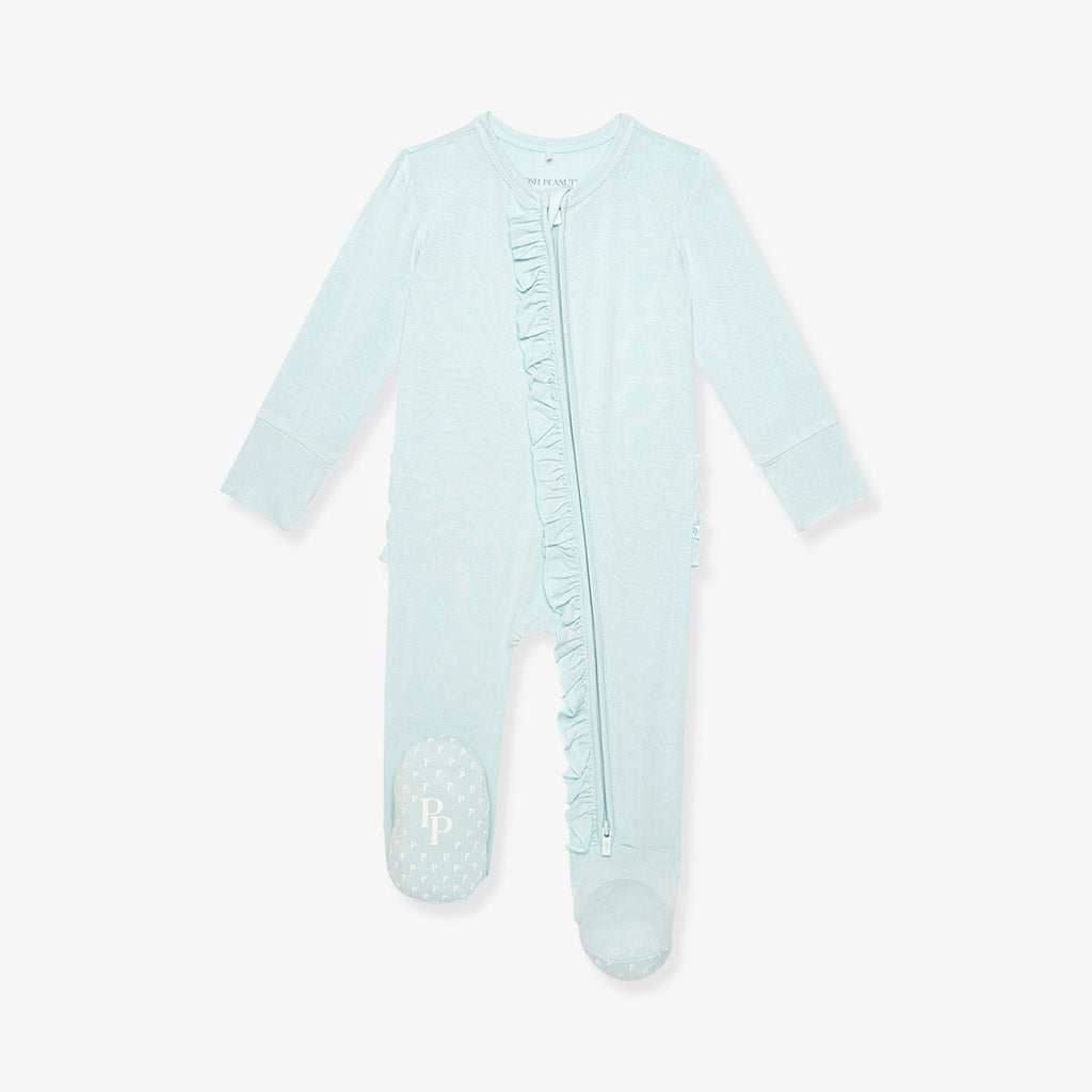 Starry Blue Footie Ruffled Zippered One Piece