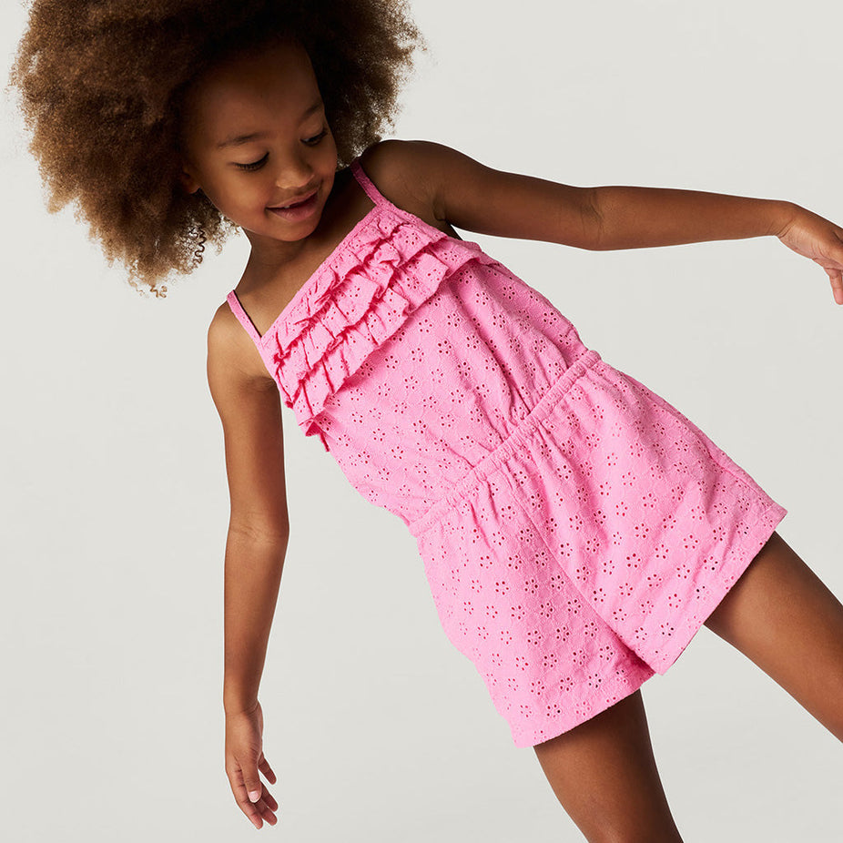 Aurora Pink Eyelet Ruffled Romper