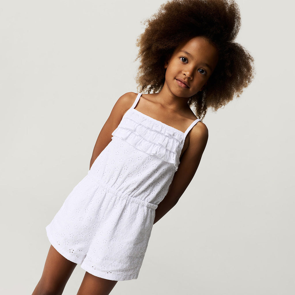 Optical White Eyelet Ruffled Romper