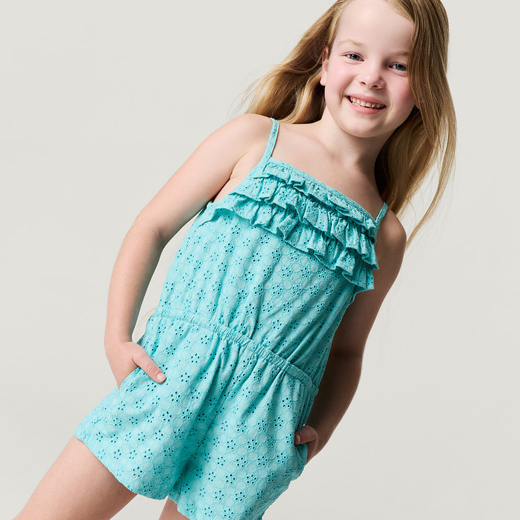 Tibetan Stone Eyelet Ruffled Romper