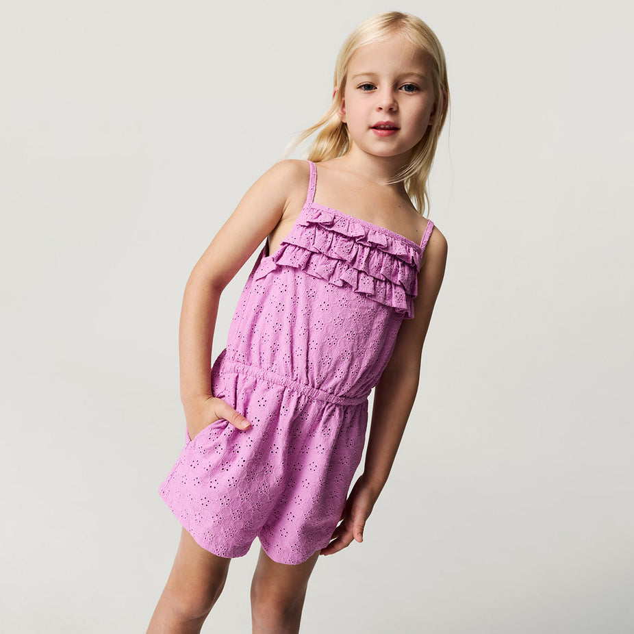 Violet Purple Eyelet Ruffled Romper
