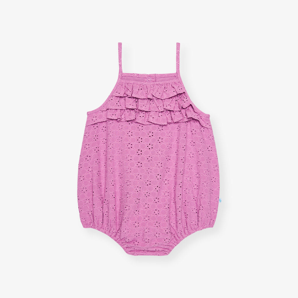 Violet Purple Eyelet Ruffled Strappy Bubble Romper