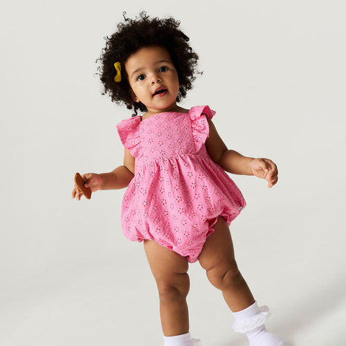 Aurora Pink Eyelet Ruffled Bubble Romper