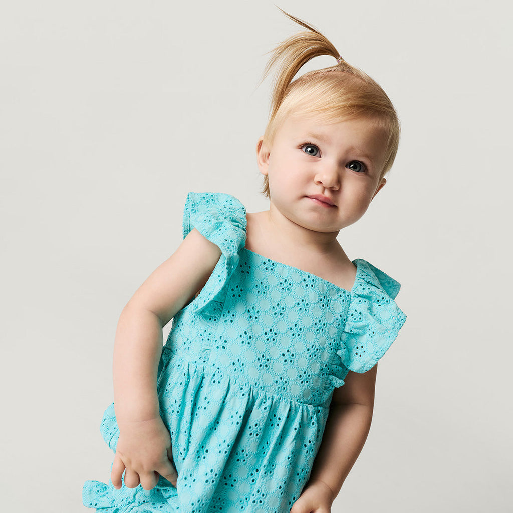 Tibetan Stone Eyelet Ruffled Bubble Romper