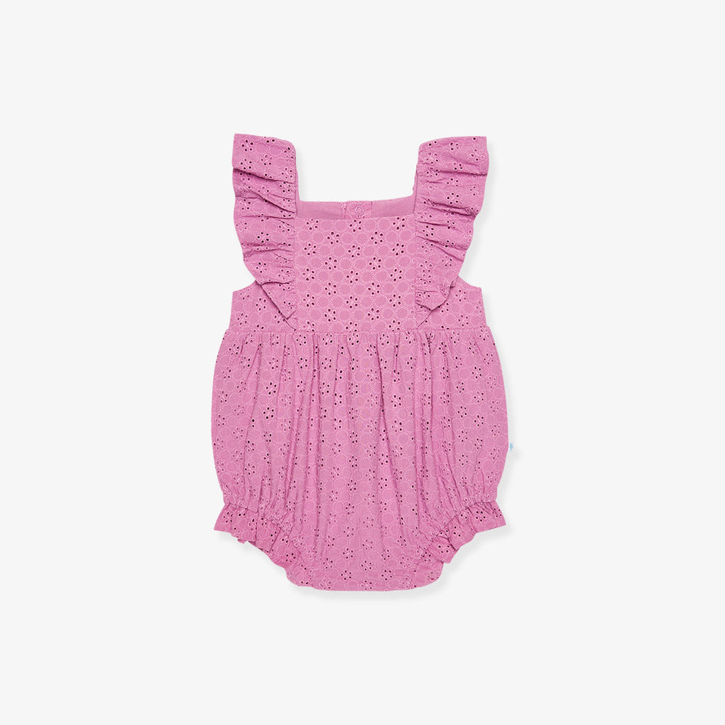 Violet Purple Eyelet Ruffled Bubble Romper