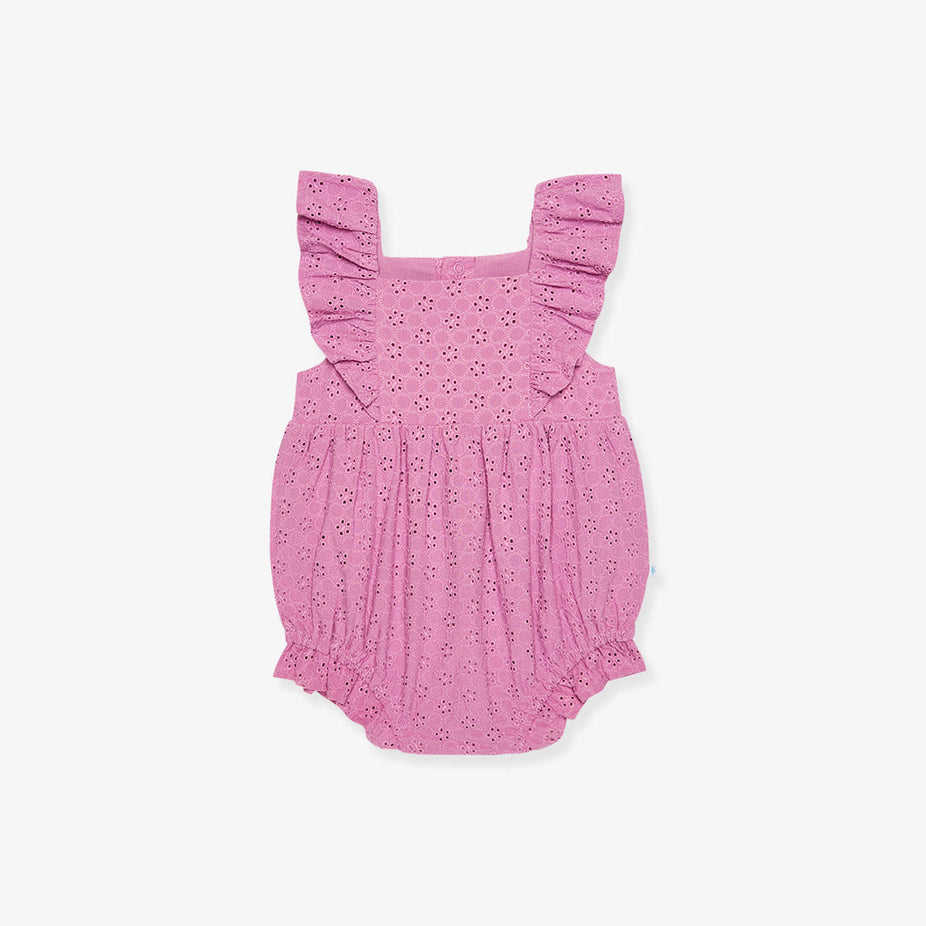 Violet Purple Eyelet Ruffled Bubble Romper