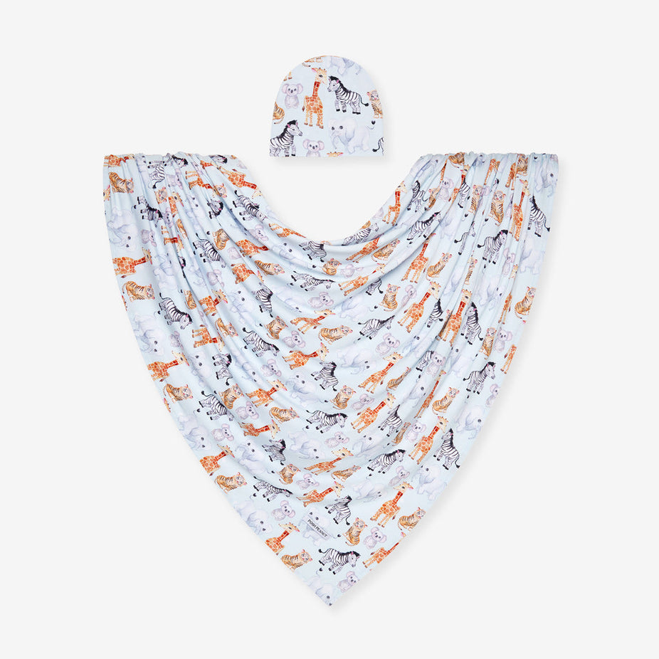 Zoo Babies Swaddle Beanie Set