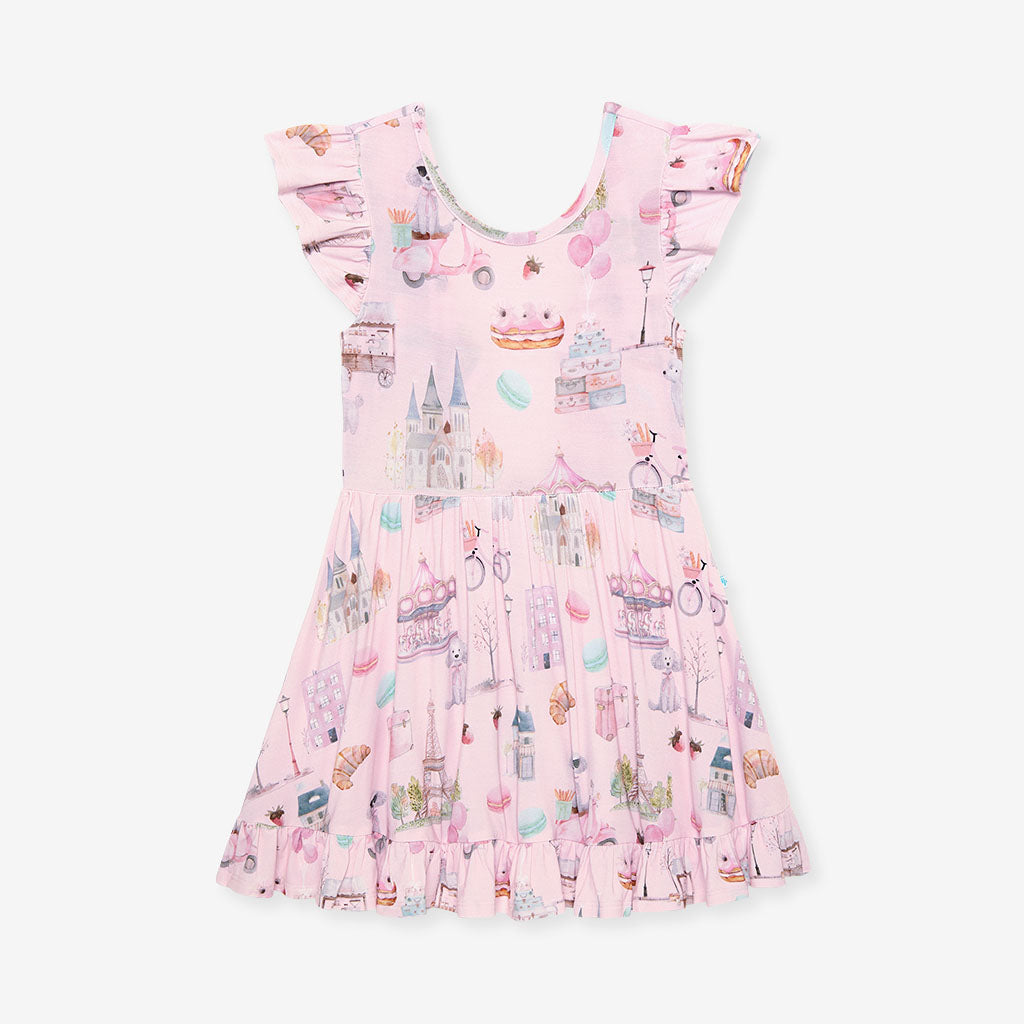 Posh Paris Tie Back Ruffled Twirl Dress