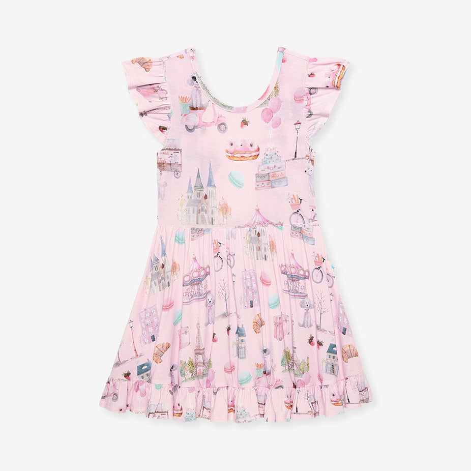 Posh Paris Tie Back Ruffled Twirl Dress