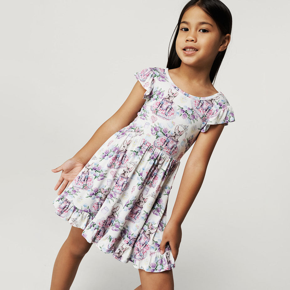 Posh Frenchie Tie Back Ruffled Twirl Dress