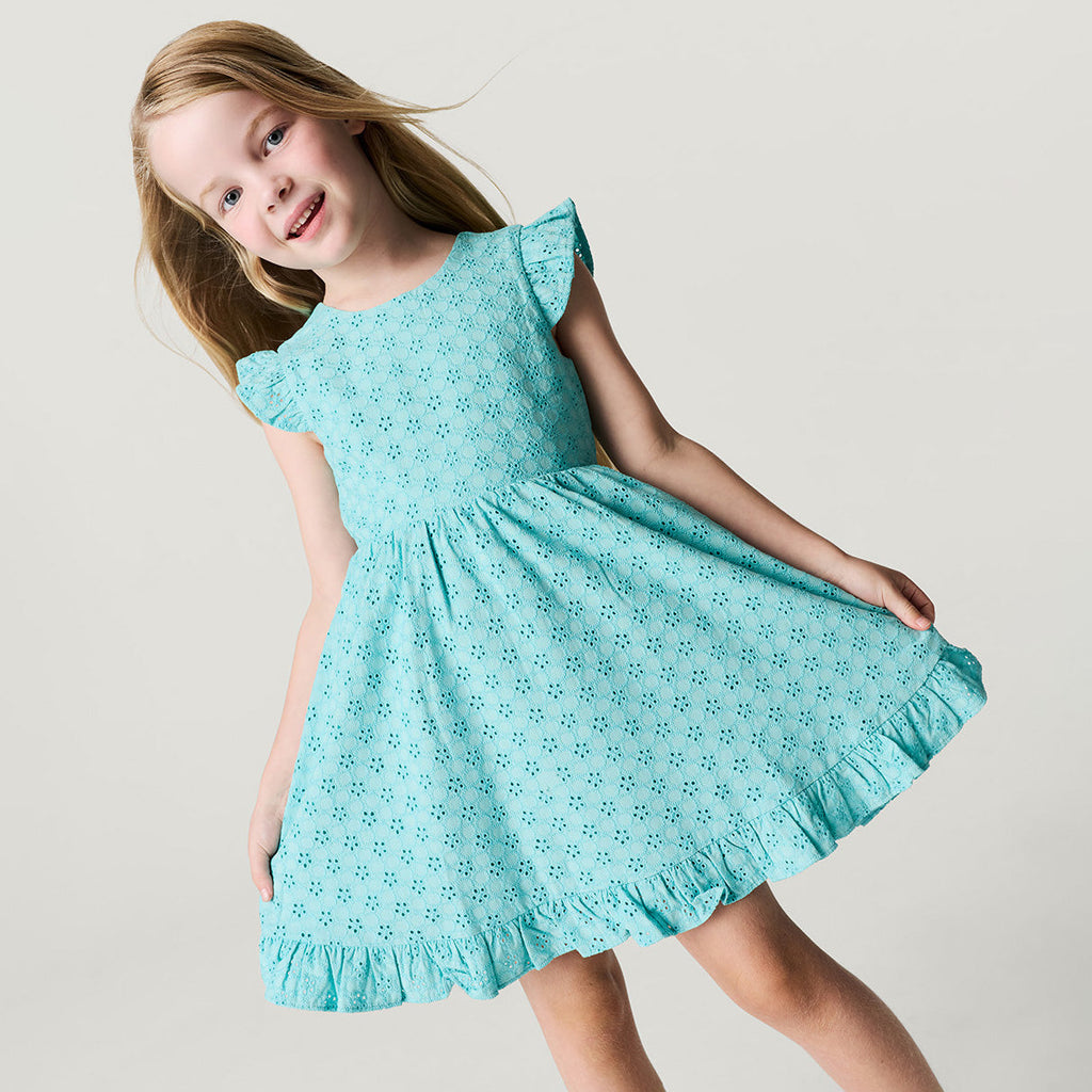 Tibetan Stone Eyelet Tie Back Ruffled Twirl Dress