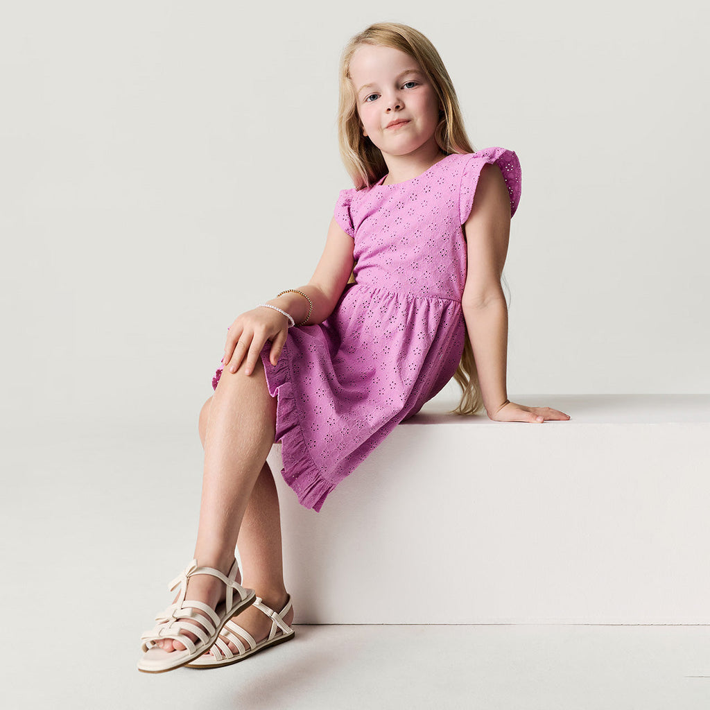 Violet Purple Eyelet Tie Back Ruffled Twirl Dress